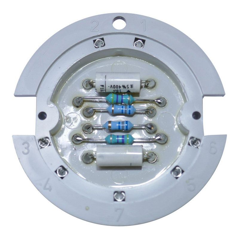 Neumann U67 grey plastic disc with central tray containing resistors and other discrete components plus seven socket holes