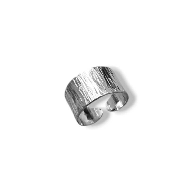 GLITTERY BARK Ring Silber