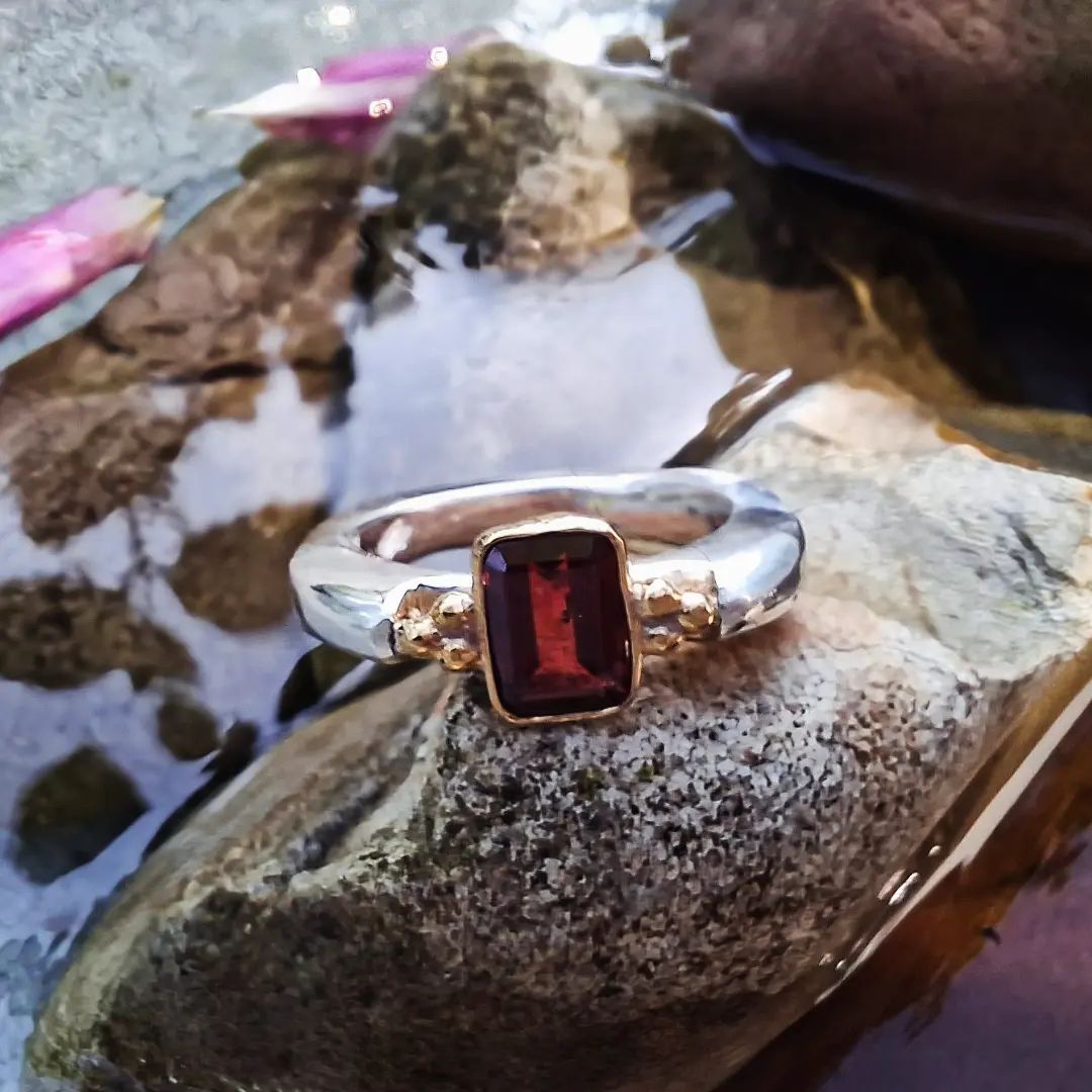 FREE GARNET Ring 925 Silber (teilvergoldet)