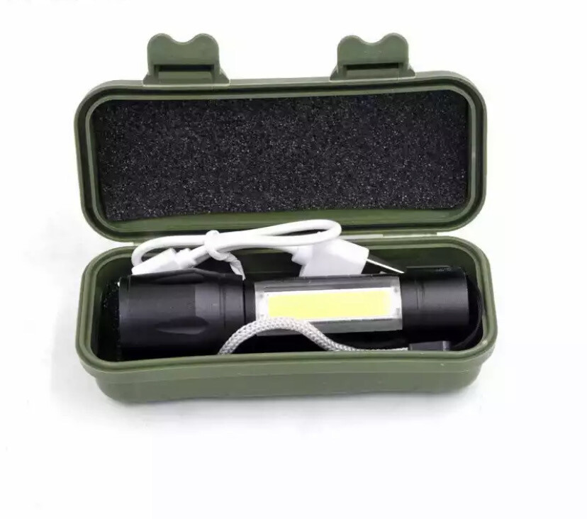 A small flashlight with 3 strong lighting patterns, charging