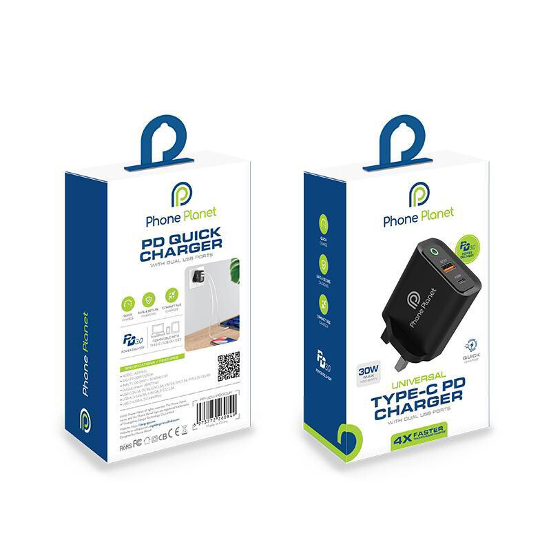 phone planet adapter 30w two port pd&amp;usb fast charging 1 year warranty