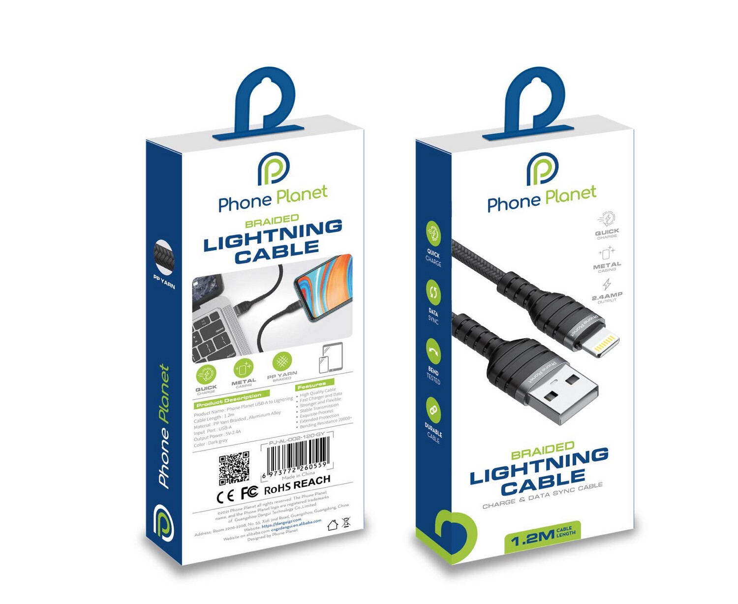 phone planet usb to lightning cable braided 1.2 m 1 year warranty
