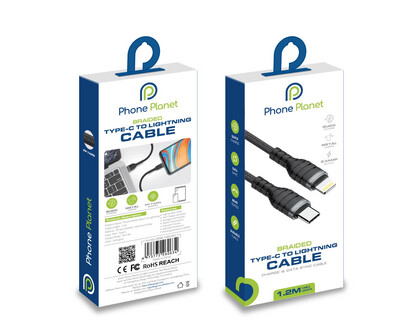Cable phone planet 1 year warranty braided type-c to lightning 1.2m fast charging