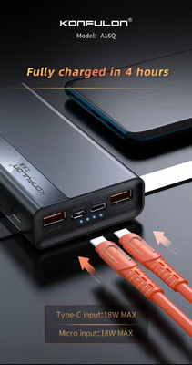 power bank konfulon 20000mH 2 USB 1 PD 1 MICRO FAST charging 1 year Warranty