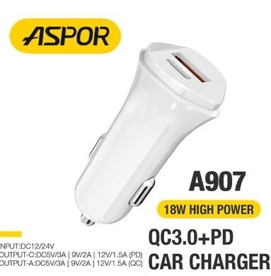 car charger aspor 2 port pd-usb fast charger with cable