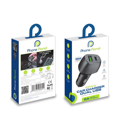 phone planet car charger premium 2 port 38w usb&pd 1 year warranty