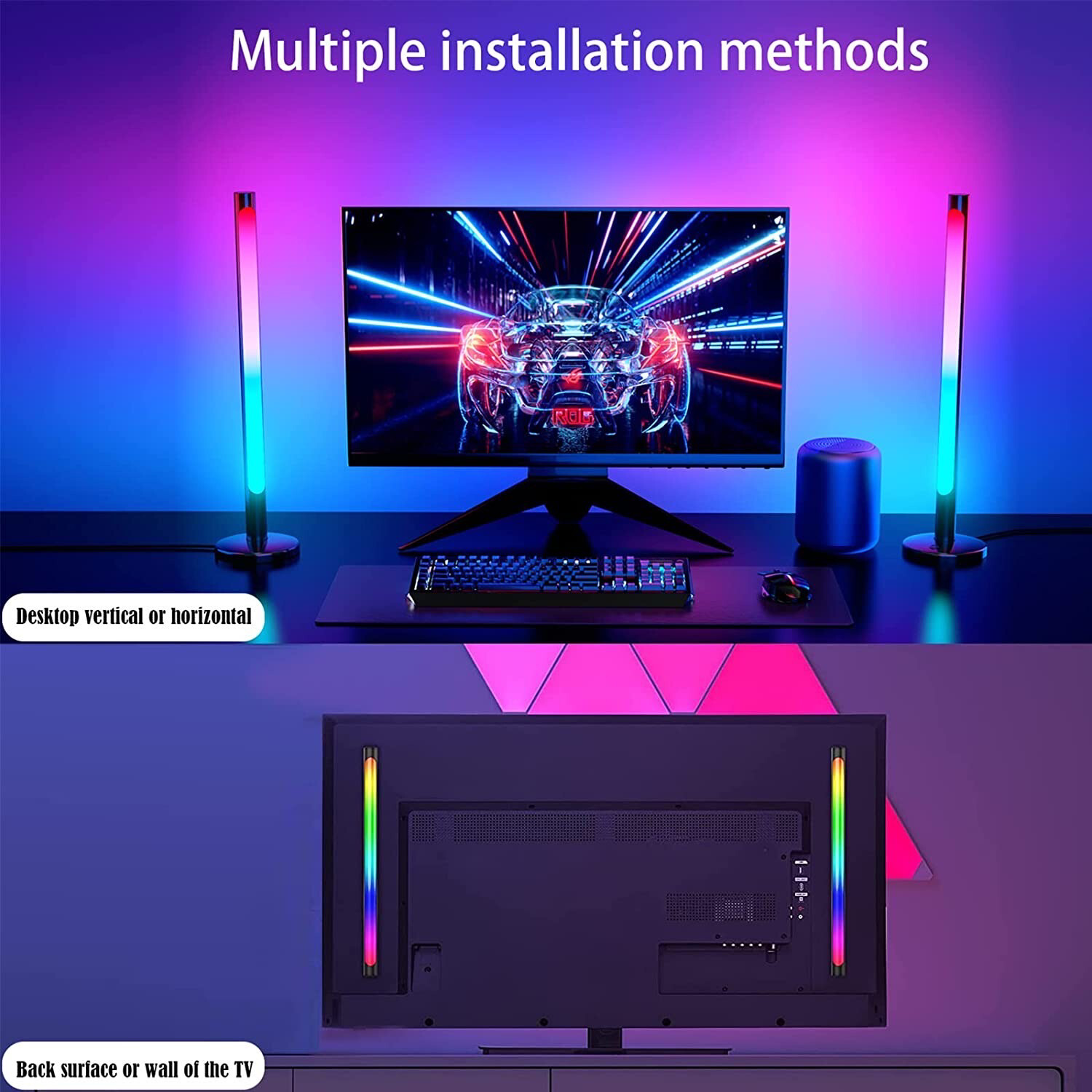 2 LED light poles with control for TV decor and game tables