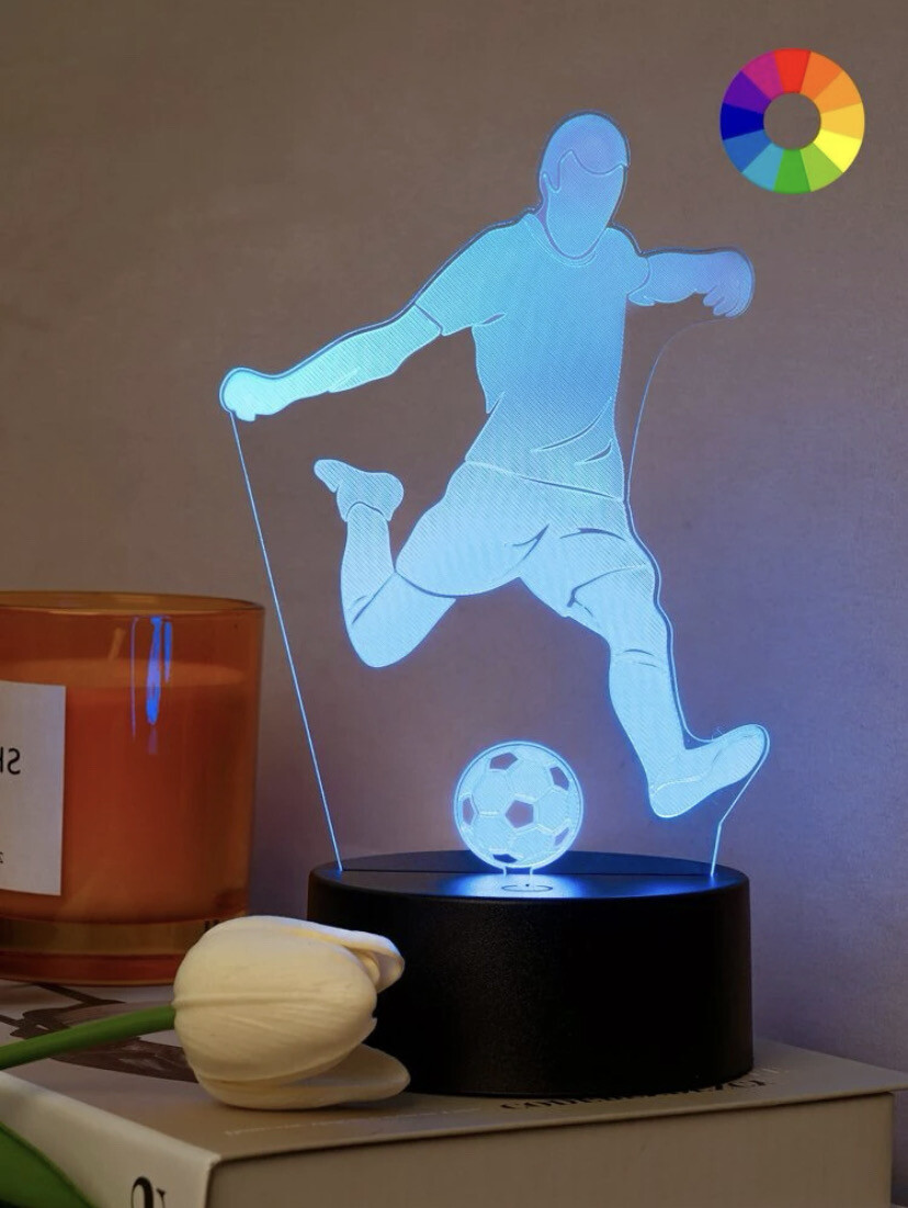Lighting colors in the form of a football player with a base for the office and rooms, a distinctive decoration