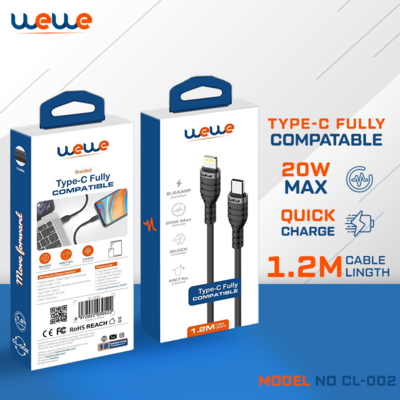 Raw cable, original wewe , 18 months warranty, Type C for iPhone, fast charging, in two sizes, 1.2 meters and 2 meters