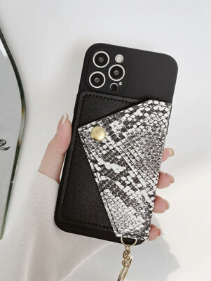 Black and white snake skin case with wallet , hanger and camera protection