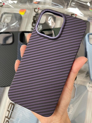 Carbon Fiber case in Black and Purple Colors Strong Protection Perfect Weight Protrusion in the corners of the camera