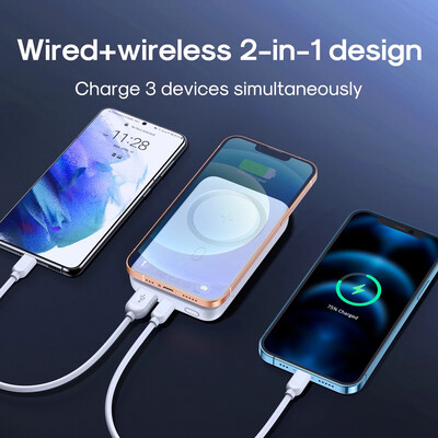 Mini 4 in 1 power bank from Joyroom, one year warranty, fast charging  Wireless charging, magsafe , strong magnet charging, fast PD charging of 20w, and USB charging ,  10,000 mah
