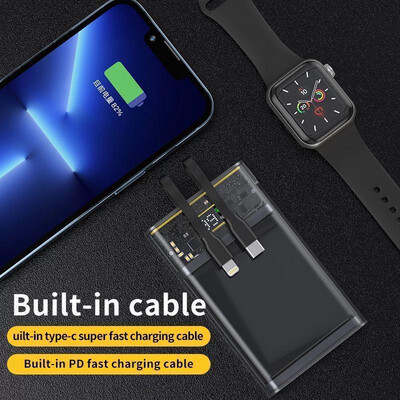 Exposed AC battery with two cables for iPhone and Type-C, fast charging 22.5w, 20,000 mha , mini size