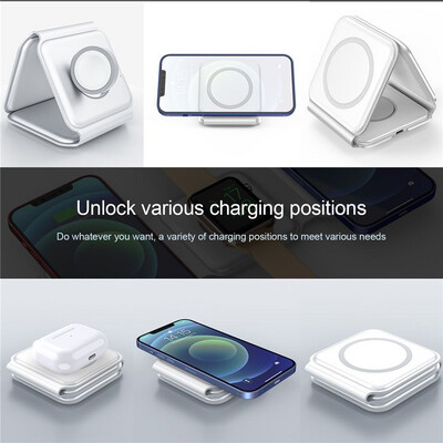 3 in 1 magnetic wireless charging stand for phone, watch and airbods. Book system folds into the pocket (fast charging)