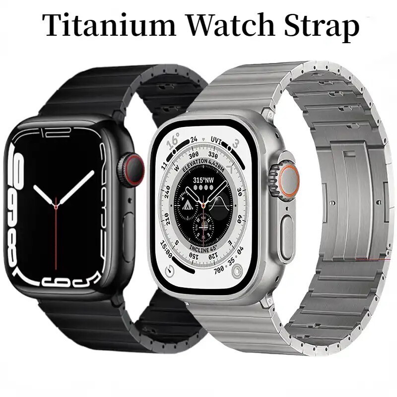 Titanium strap in three colors for the Apple Watch, size 42-44-45-49 Perfect weight, high quality black Silver blue