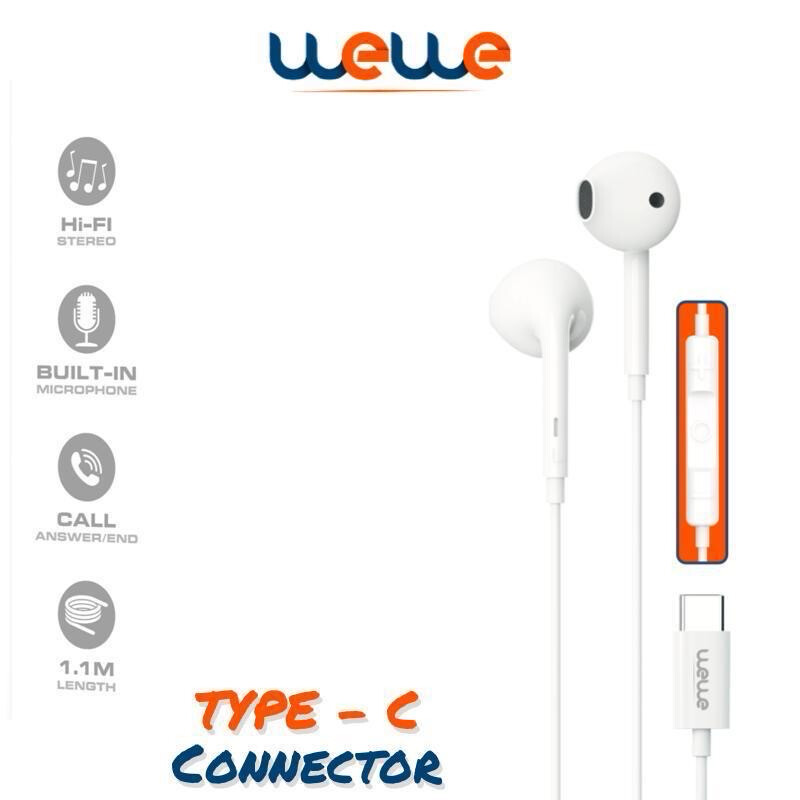Stereo earphone wewe 18 months warranty type-c connector white&amp;black