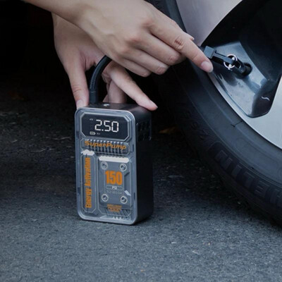 Charging air pump for tires, balls, and air filling, with a digital screen to control the air, choose the type of inflation, and a power bank at the same time, charging from it