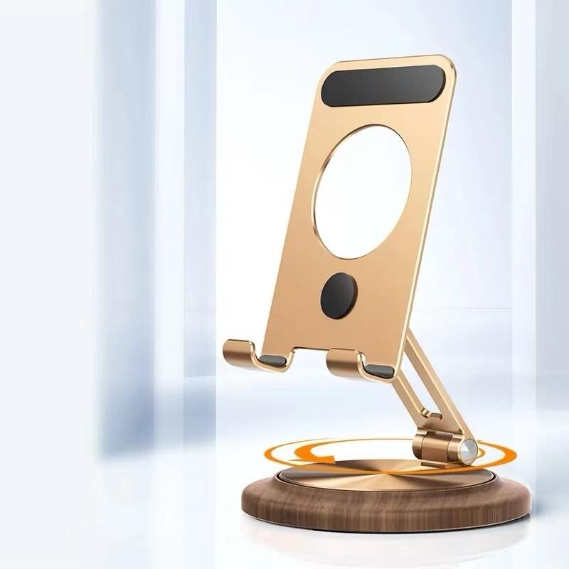 A luxurious, 360-degree moveable office stand for iPad and phones, two colors, wooden and carbon