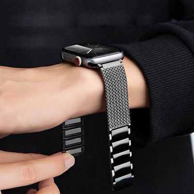 Apple Watch strap, distinctive design, steel clasp, titanium magnet, black, size (42-44-45-49) also Huawei &amp; Samsung 22ml