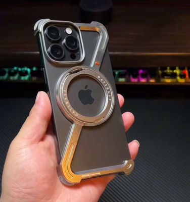 Metal case with protruding corners to protect the camera and screen. Supports MagSafe charging and magnets . Sword with a movable stand and useful as a handle.