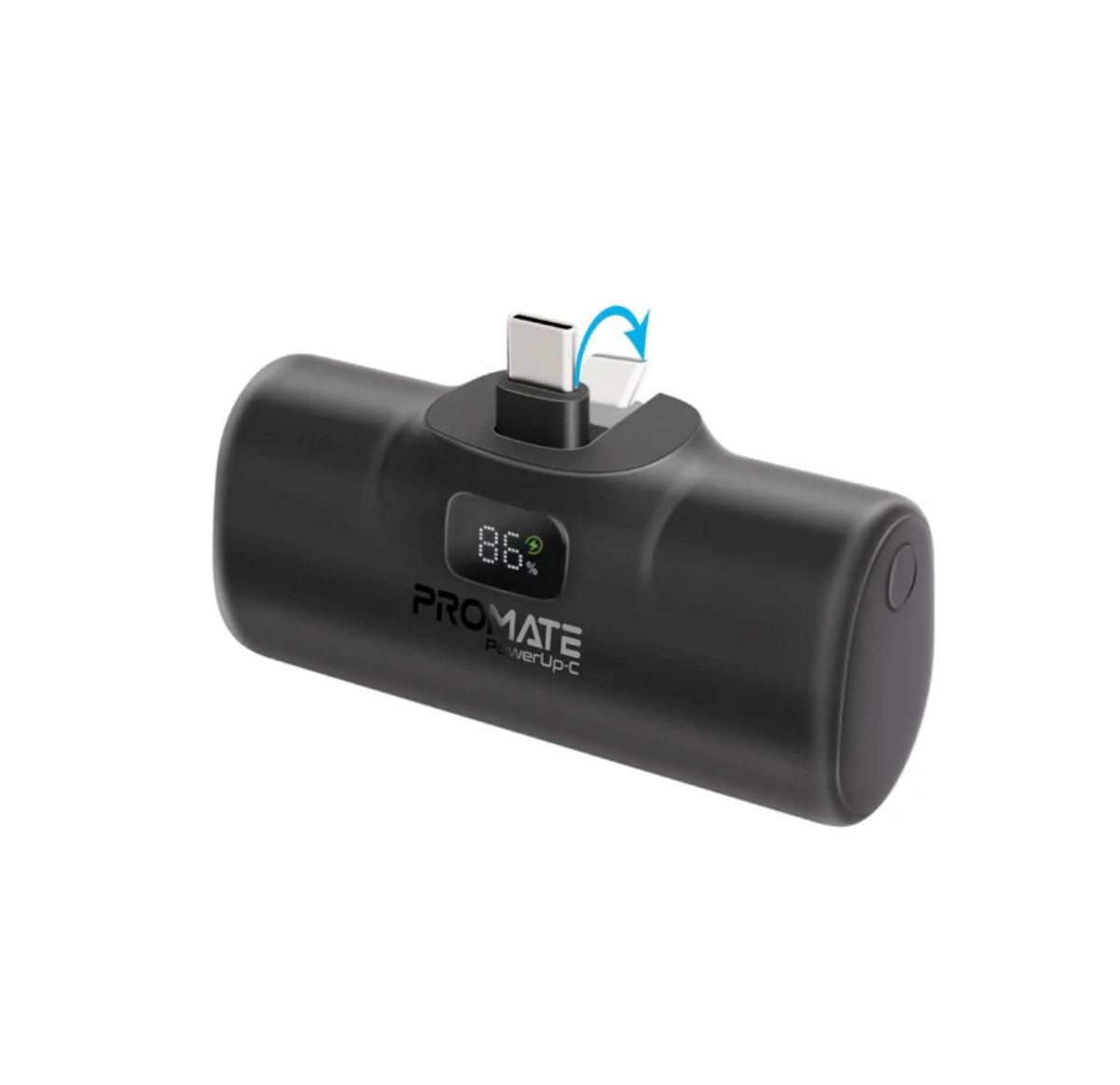 Promate pocket battery, size 5,000 watts, fast charging, 20 watts, with a Type-C base for iPhone 15&amp;16 and other devices, small size and great power, equipped with an port for charging it and charging from it, Type-C, and a stand. Two-year warranty