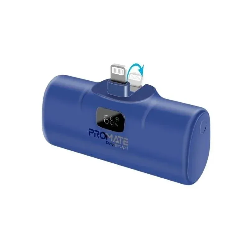 Promate pocket battery, size 5,000 watts, fast charging, 20 watts, with a lighting for iPhone  , small size and great power, equipped with an port for charging it and charging from it, Type-C, and a stand. Two-year warranty