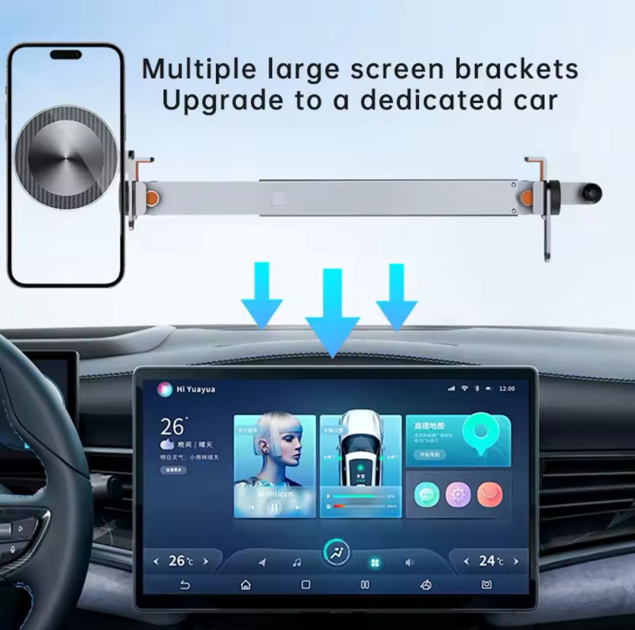 Car screen stand 2 in 1 with a magnet attachment, or install the stand that you want to mount on car screens, if the screen thickness is less than 2 cm, same as the photos attached to the site.