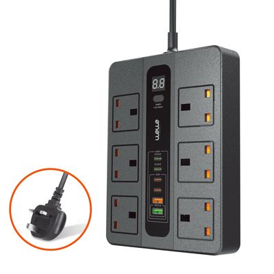 WEWE fast charger power strip 65W  12 in 1  6 plug 3000W 4 port PD 36W 2 USB 24W Timer  Switch on / off  Cable 3M  18 months warranty
