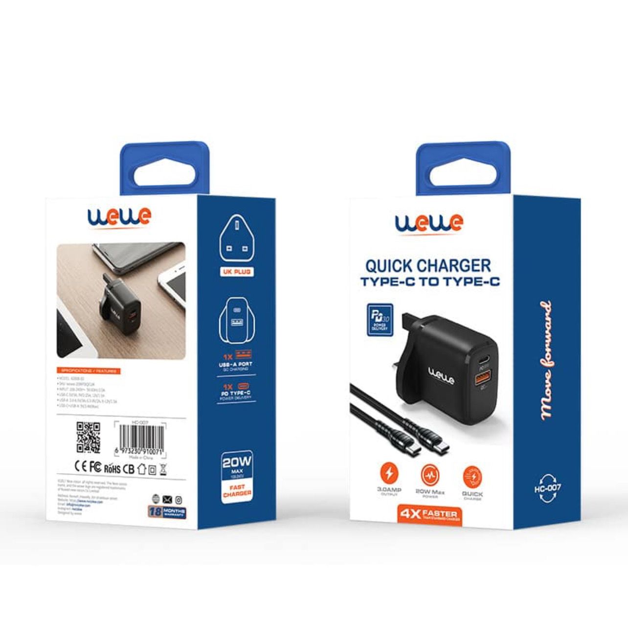 wewe home charge 20W with cable for iphones and samsung