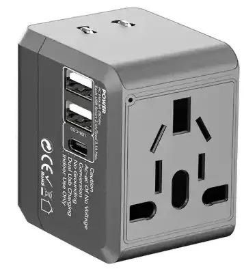travel adapter from Earldom to all countries 2 USB and a type C port with an electric entrance that installs a country of high quality and speed