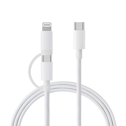 Multi-use charging cable Type-C to Type-C with Lightning connector to charge all types of iPhones and Samsung with one cable