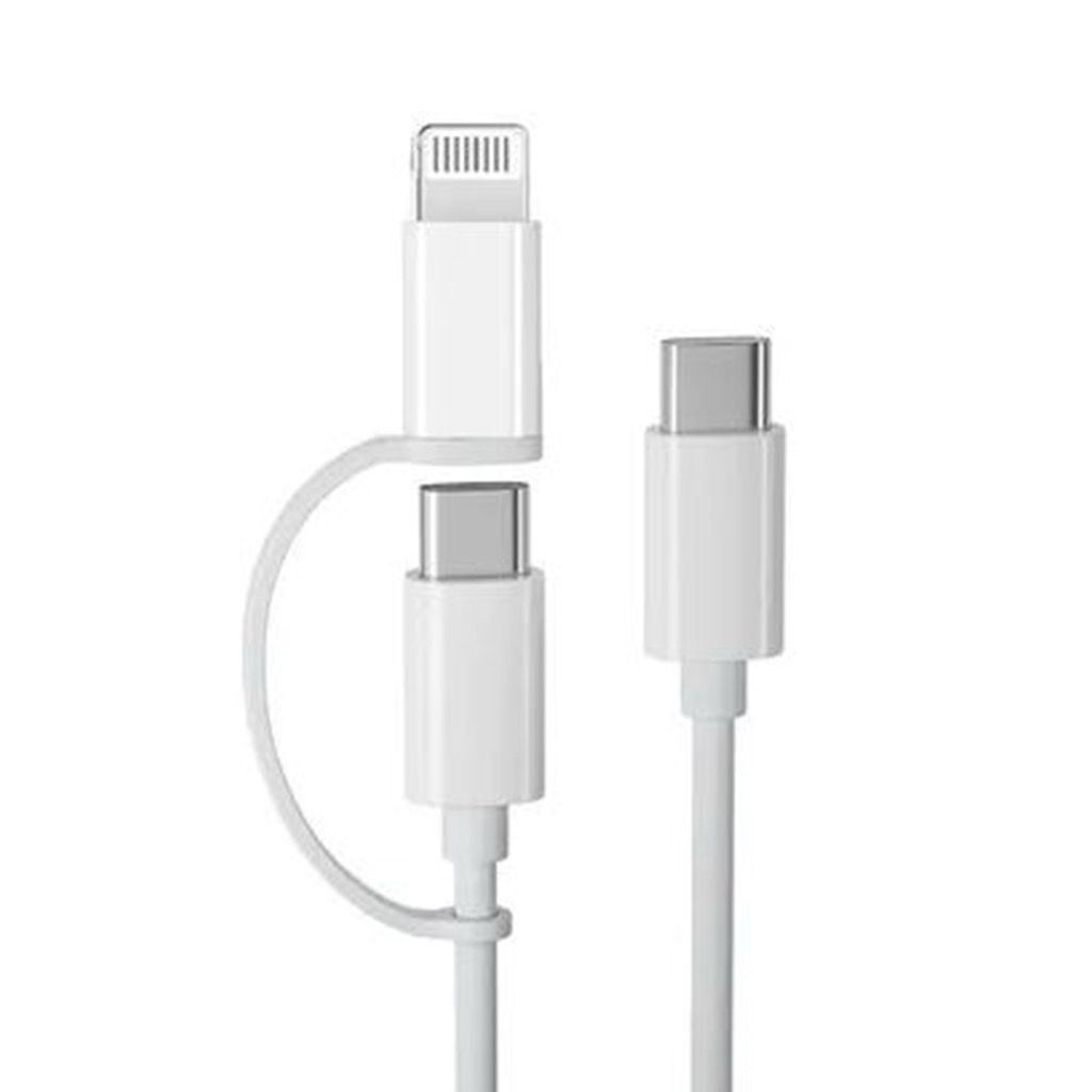 Multi-use charging cable Type-C to Type-C with Lightning connector to charge all types of iPhones and Samsung with one cable