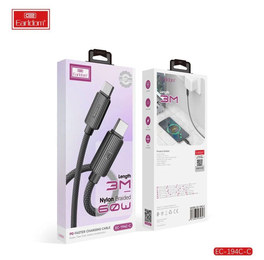 Earldom Type-C to Type-C 60W Fast Charging 3m Raw Cable