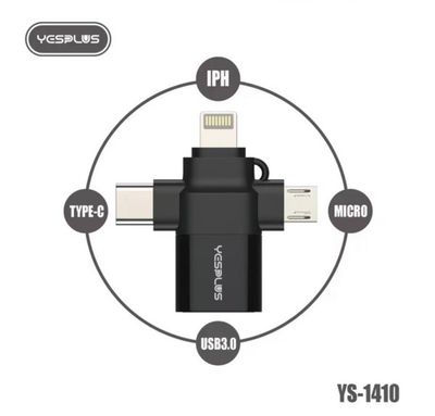 3 in 1 data transfer connector for all devices. Install the flash drive and transfer 3 ports: Type C, Micro and Lightning.