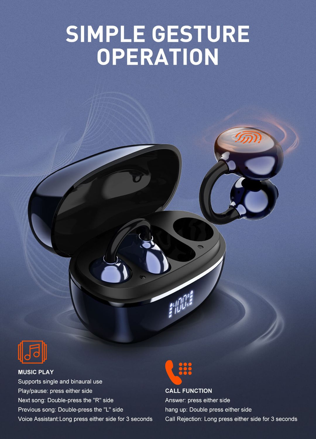 Original LDNIO Clip Headphones, up to 20 hours of playback time, clear sound quality, comfortable for the ear, with a digital charging screen