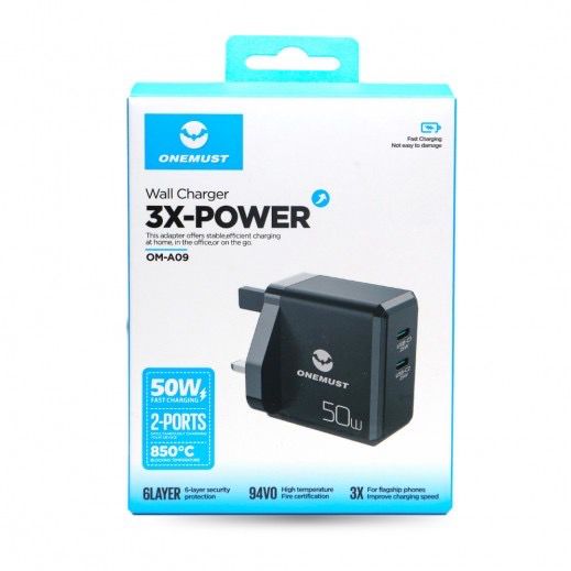 Adapter One Most Dual Type-C Ports 50W Fast Charging One Year Warranty for All Devices