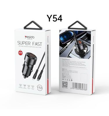 Yesido Fast charging for a car, a two-port with a 60-watt cable and adapter lighting iPhone 14 and less 