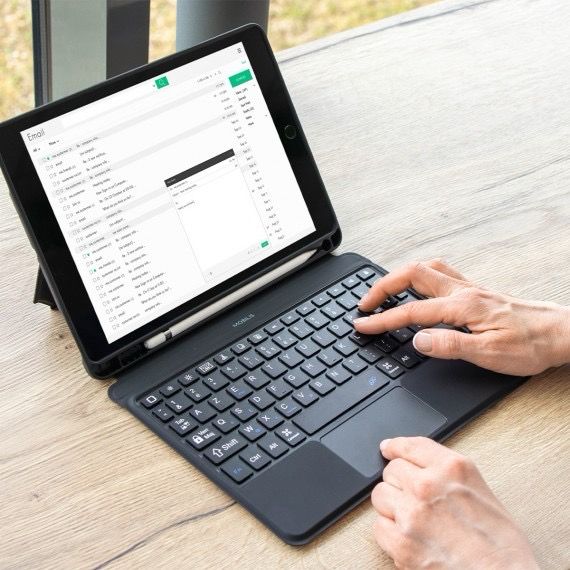 iPad case with keyboard and mouse, Bluetooth, magnetic, with pen holder, black