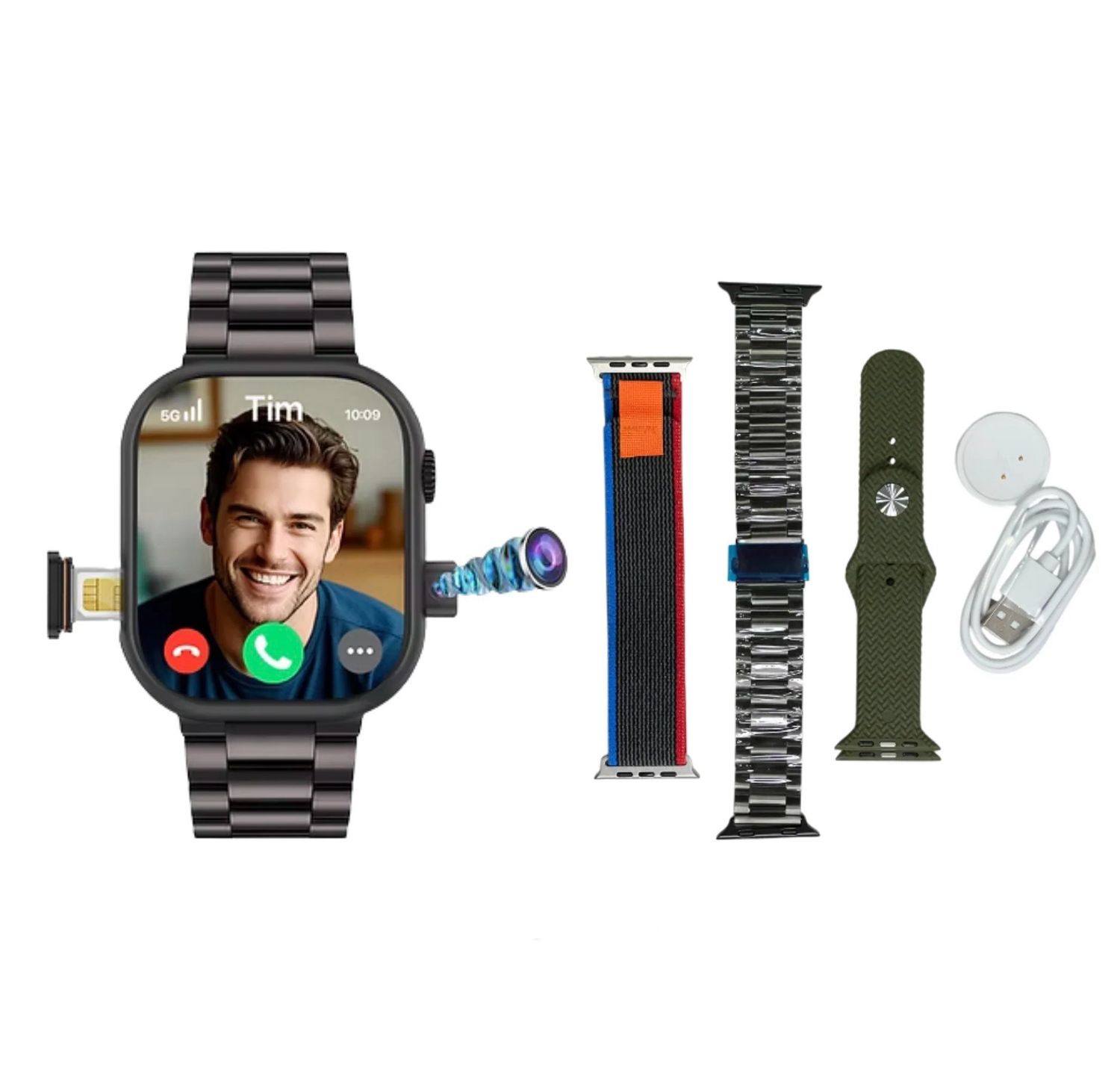 Watch ultra ,5g Android system, 64GB memory ram 6Gb Sim card with camera and Wi-Fi and Bluetooth communication Photo albums notices Download app (WhatsApp - TikTok - YouTube - etc.)