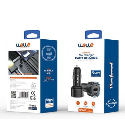 WeWe Car charger 60w with 3 port 2 pd fast charge 1 usb fast charge 