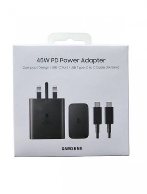 Original Samsung Charger Black 45W and Wire 5A up to 100W Fast Charging for All Type C Devices