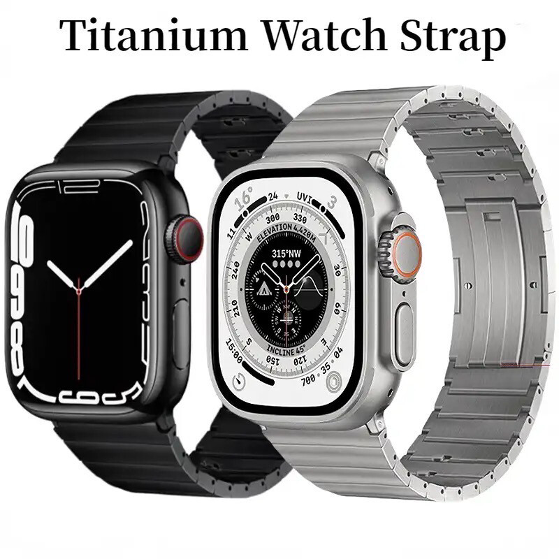 Titanium strap in three colors for the Apple Watch, size 42-44-45-46-49 Perfect weight, high quality black Silver blue