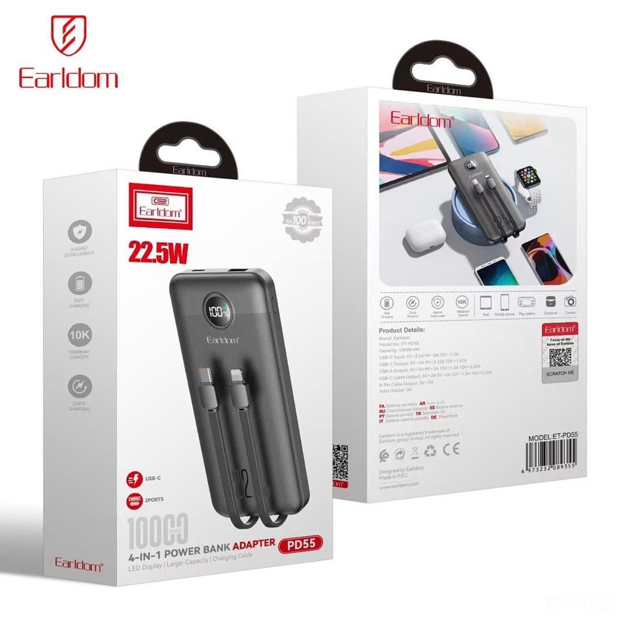 Earldom power bank 10 thousand fast charging PD with type-c cable and lightning cable 