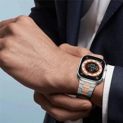 Apple Watch strap, titanium and silver steel with line With a perfect weight font, very elegant Size  42-44-45-46-49