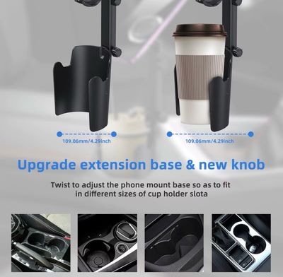 The mobile cup holder clips  for the car is fixed without filling the cup space. You can use the cup and the stand together.