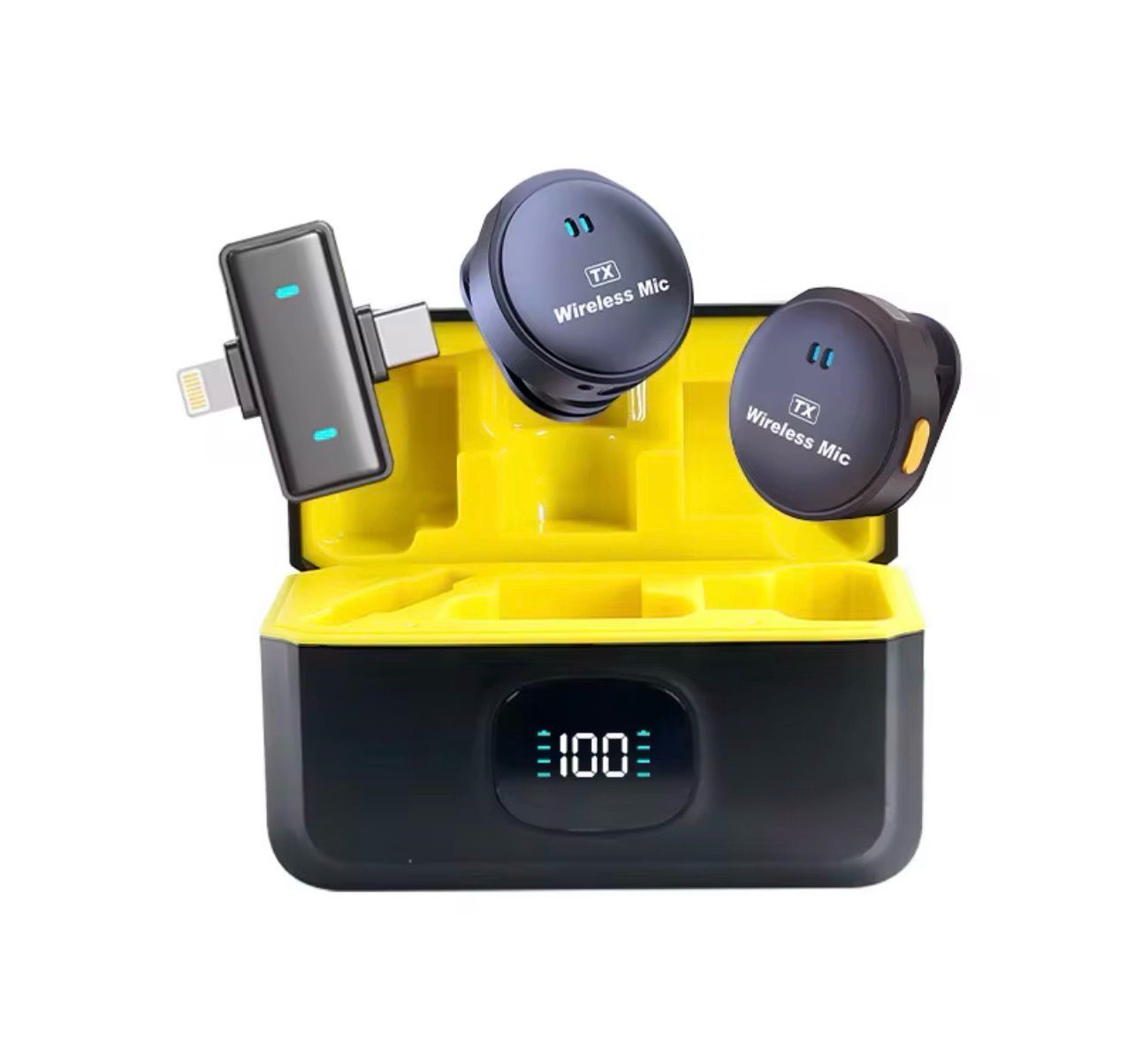 Microphone Wireless Capsule Charging Base for All Devices 2-in-1 Type-C and Lightning