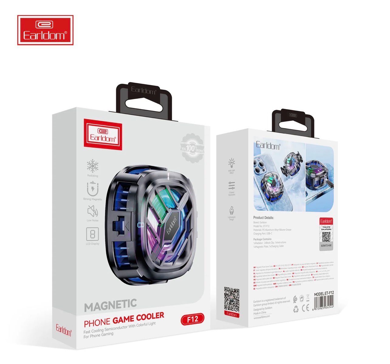 Original Airldom cooling fan with strong magnet and spare grip. High cooling capacity. Display screen. Low noise. Essential for gaming. Protects your phone.