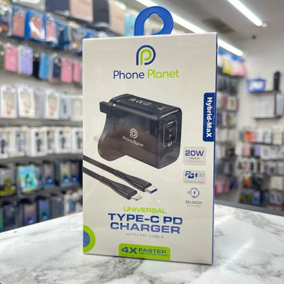 Phone Planet Full Charger, 1-Year Warranty, 20W Fast Charging for All Devices (Lightning and Type-C), 2-in-1 Charging, Charges Both Old and New iPhones (Unlike Cables)