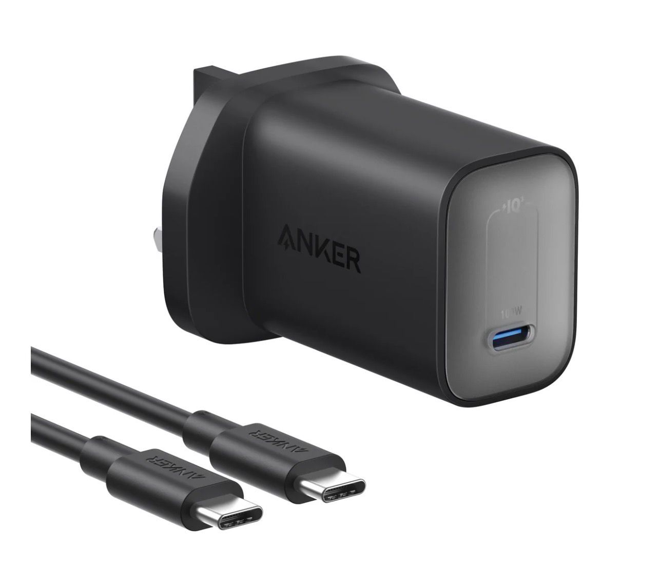 Anker full charger adapter with cable Type-C, 100W fast charging for all devices: phones, tablets, iPads, laptops. 2-year warranty. Cable length: 2 meters.
