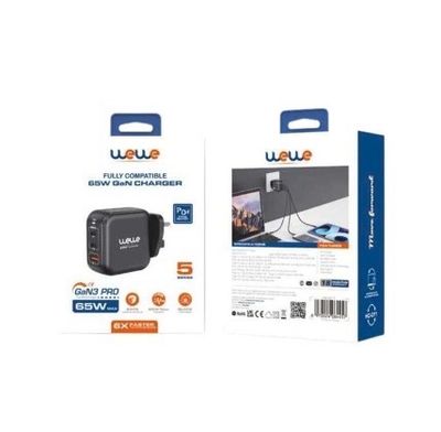 WeWe adapter Gen3 Pro 65W, 3 fast charging ports, 2 Type-C, 1 USB, 18-month warranty